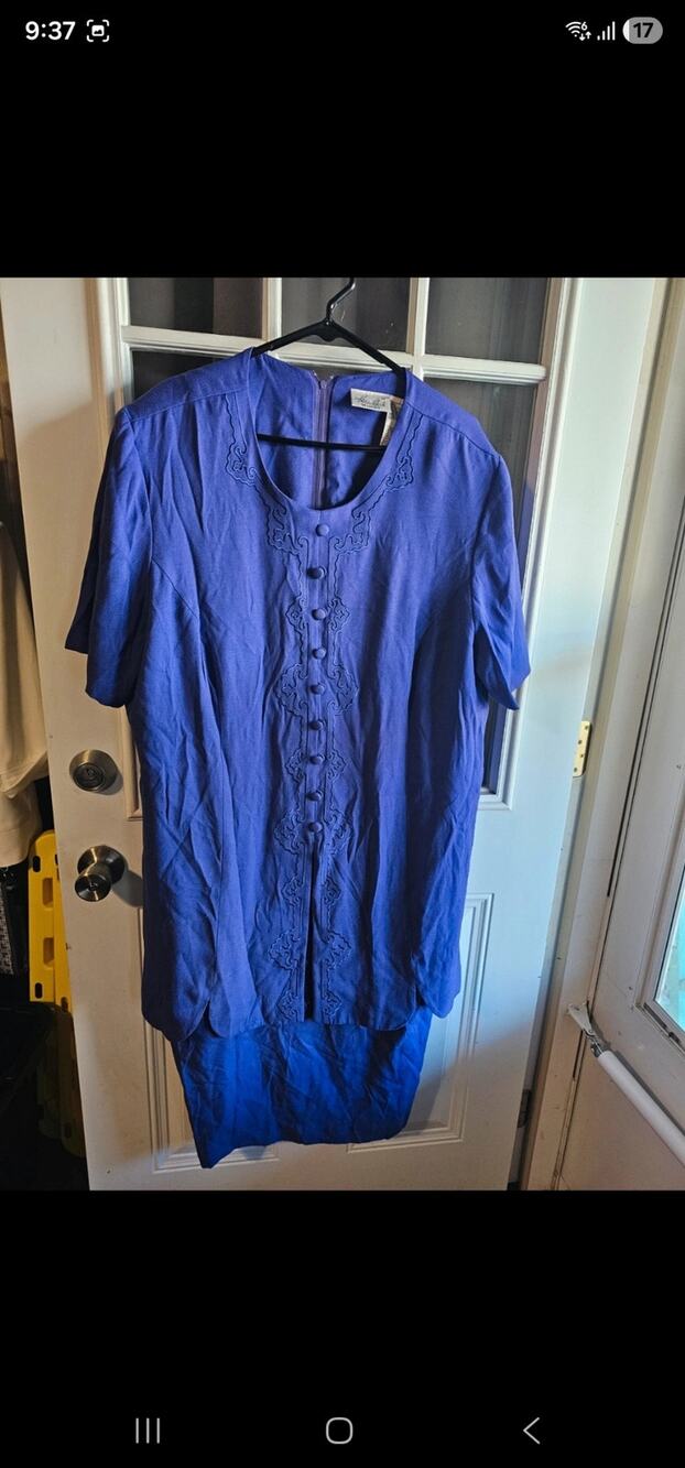 Vintage 90s Kathie Lee Woman 22W Purple Faux 2 Piece Dress Embroidered Soutache